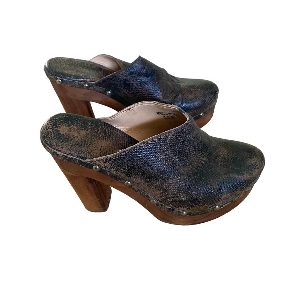 Bed Stu Dorothy Clog Studded Wood Stacked Platform Mules Slide Size 7.5